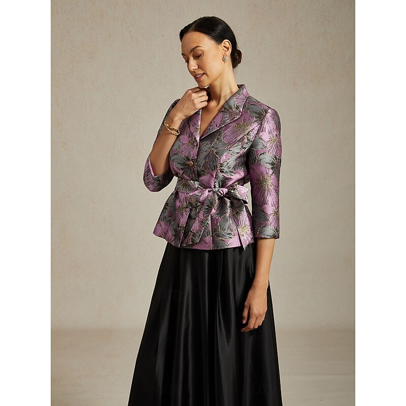 Women's Dressy Tops Floral Elegant Ladies Stylish 3/4 Length Sleeve Shirt Collar Regular Tops Wedding Guest Work Evening Party Purple Spring Fall Winter4