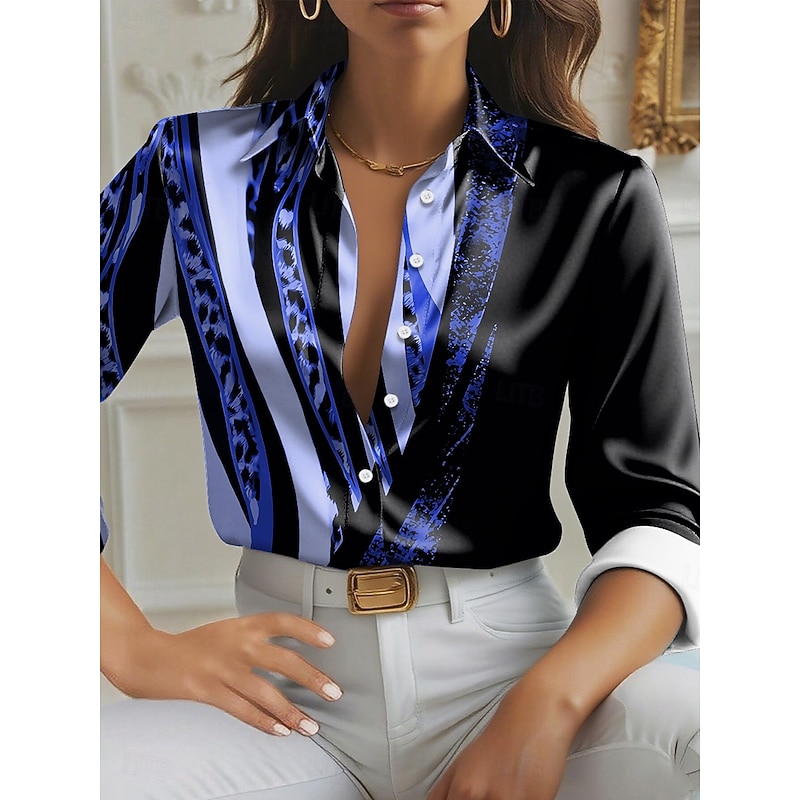 Women's Shirt Graphic Geometric Elegant Stylish Casual Long Sleeve Shirt Collar Regular Tops Work Daily White Red Blue Purple Green Spring Fall Winter3