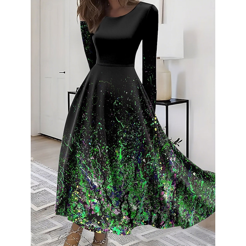 Women's Midi Dress A Line Dress Fit And Flare Dress Vacation Casual Boho Party Daily Going out Regular Fit Ombre Graphic Long Sleeve Crew Neck Red Blue Purple Green Summer Spring Fall Winter4