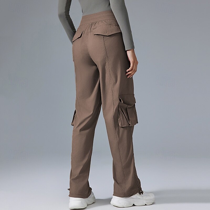 Women's Cargo Pants Casual Straight Leg Pants with Pockets Lightweight High Waist Gym Running Fitness Bottoms Solid Color Dark Grey Black White Fall Sports Activewear4