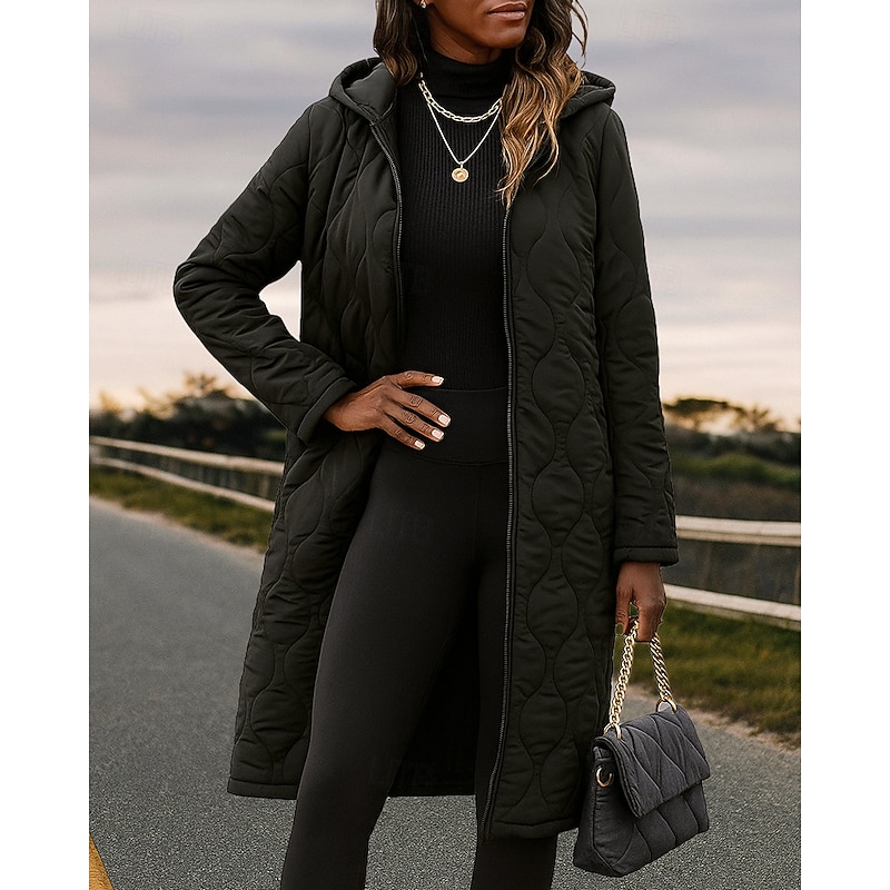 Women's Winter Zip Up Coat Fleece Hoodie Jacket Thick Long Sleeve Top Athleisure Solid Colored Windproof Warm Hiking Travel Vacation Sportswear Activewear Black Green Khaki3