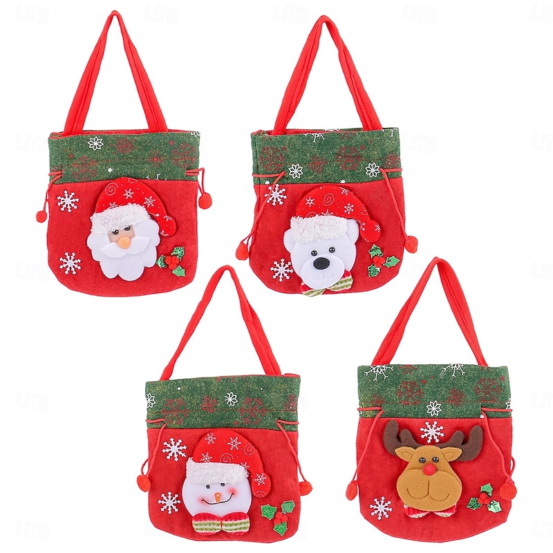 Christmas Cute Gift Bag Plush Cartoon Candy Bag 3D Doll Handheld Tote Sack Velvet Christmas Decorations Kids Party Favor Holiday Present Wrapping Accessories2