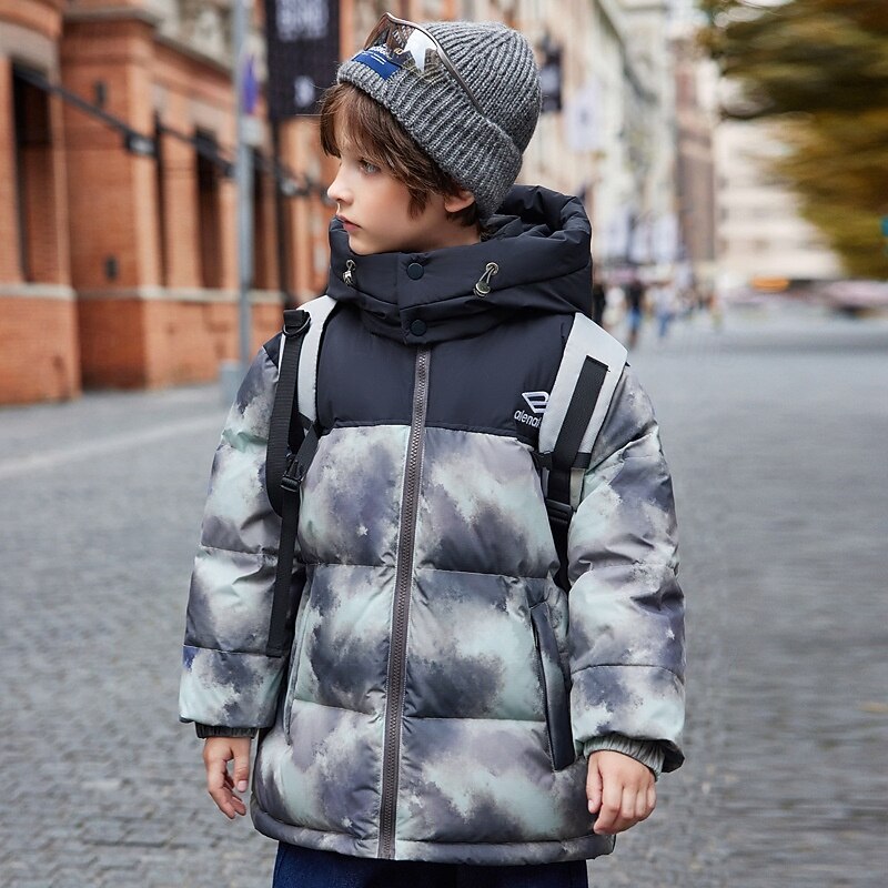 Kids Unisex Down Jacket Outdoor Jacket Puffer Jacket Outerwear Tie Dye Long Sleeve Keep Warm Windproof Coat Outdoor Daily Basic White Brown Beige Fall Winter 4 years+
