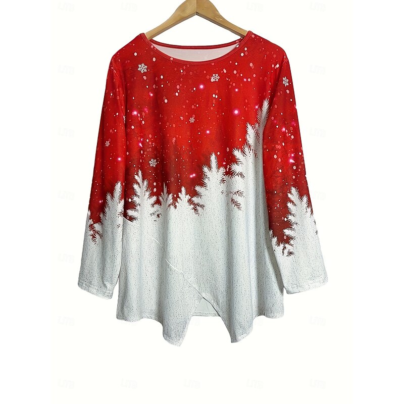 Christmas Women's Blouse Graphic Snowflake Vintage Tropical Stylish 3/4 Length Sleeve Crew Neck Boat Neck Regular Tops Daily Holiday Print Red Spring Fall Winter2
