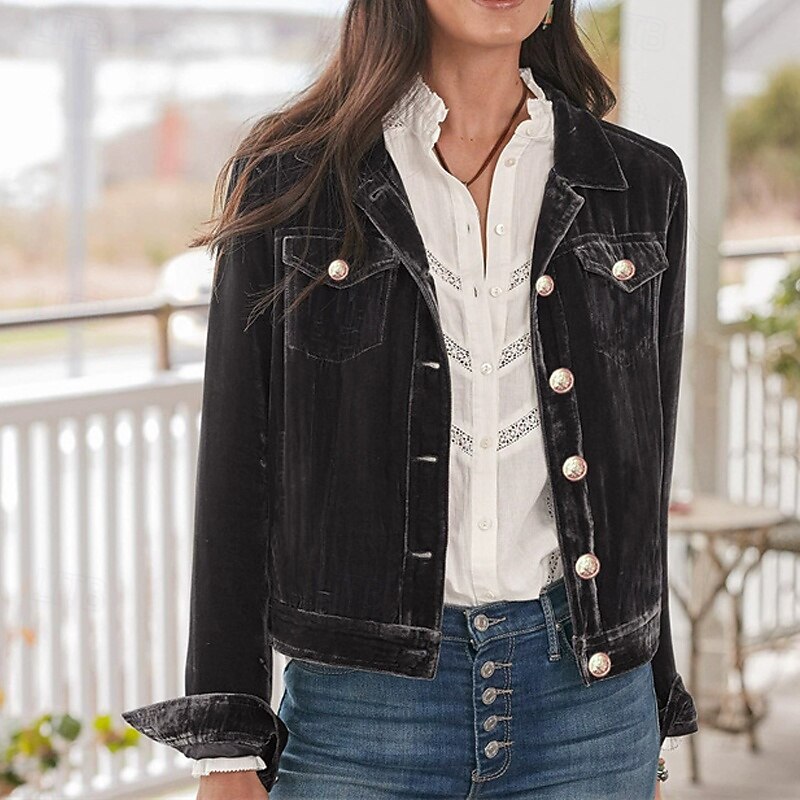 Women's Casual Jacket Warm Comfortable Pocket Buttons Fashion Outdoor Plain Going out Weekend Single Breasted Regular Lapel Regular Fit Long Sleeve Outerwear Black Pink Wine Fall Winter2