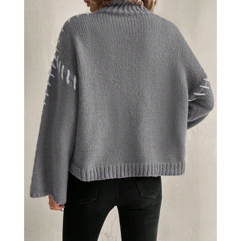 Women's Sweater Pullover Fashion Casual Pure Color Ribbed Turtleneck Knitted Long Sleeve Regular Tops Knit Outdoor Daily Weekend Gray Fall Winter2