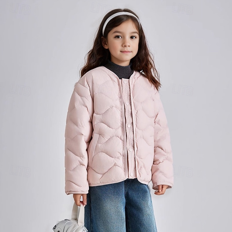 Kids Girls' Down Jacket Puffer Jacket Solid Color Fashion Zipper Pocket School Coat Outerwear 4-12 Years Winter Black Pink Blue