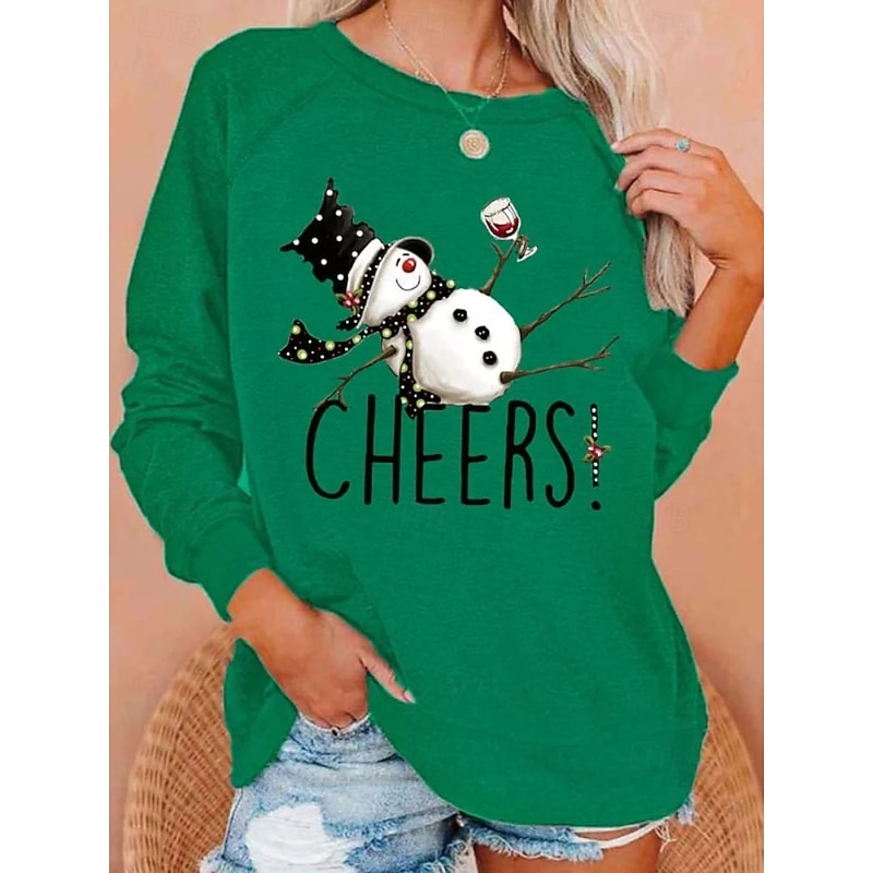Women's Pullover Graphic Snowman Casual Long Sleeve Crew Neck Round Neck Regular Tops Casual Holiday Black Green Gray Spring Fall Winter