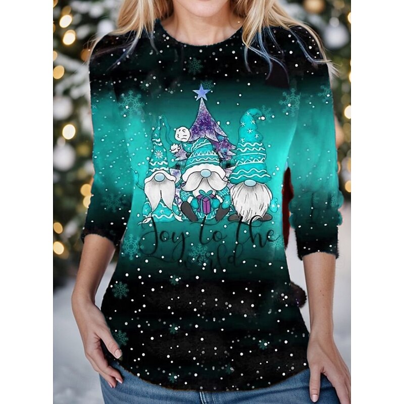 Christmas Women's T Shirt Graphic Santa Claus Christmas Vintage Fashion Stylish Long Sleeve Crew Neck Round Neck Regular Tops Daily Weekend Print Yellow Red Blue Purple Orange Spring Fall Winter3
