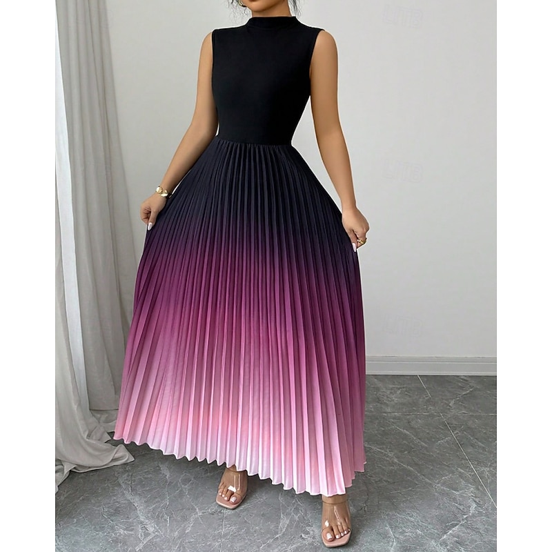 Women's Midi Dress Cocktail Dress Satin Dress Ruched Dress Fashion Modern Outdoor Vacation Going out Regular Fit Ombre Sleeveless Crew Neck Blue Fuchsia Brown Grey Spring Fall4