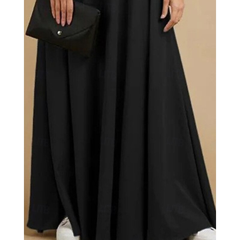 Women's Long Dress Maxi Dress Black Dress Casual Dress Cocktail Dress Formal Dress Fashion Muslim Outdoor Daily Weekend Regular Fit Flower Long Sleeve Stand Collar Black Spring Fall3