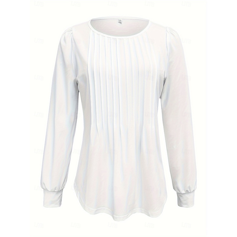 Women's Shirt Blouse Solid Color Vintage Stylish Classic Long Sleeve Crew Neck Regular Tops Daily Black White Spring Fall3