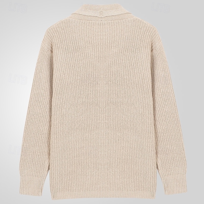 Men's Sweater Cardigan Sweater Ribbed Knit Regular Tops Knitted Plain Shawl Collar Vacation Fashion Casual Daily Wear Clothing Apparel Fall Spring &  Fall Beige M L XL3