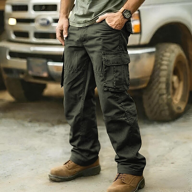 Men's Cargo Pants Trousers Elastic Waist Buttons Multi Pocket Plain Wearable Outdoor Daily Camping & Hiking Fashion Classic Army Yellow Black4