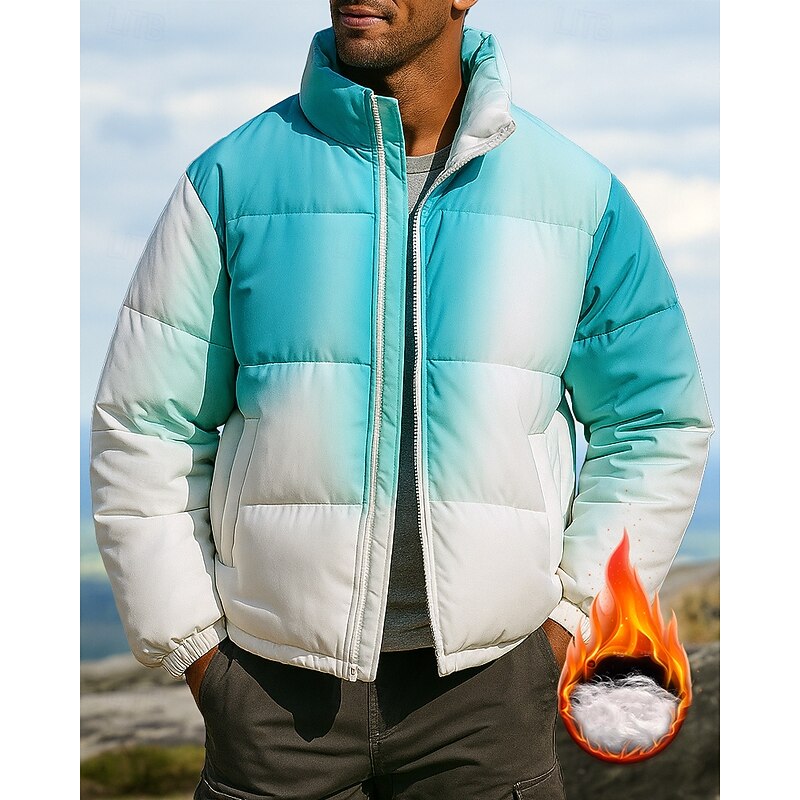 Men's Hiking Jacket Puffer Jacket Outdoor Thermal Warm Hiking Outfits Hiking Clothes Winter Autumn / Fall Top Fishing Camping / Hiking / Caving Running Gradient Pink Blue Green