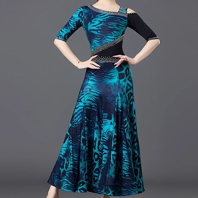 Ballroom Dance Dress Crystals / Rhinestones Women's Performance Daily Wear Half Sleeve Crystal Cotton