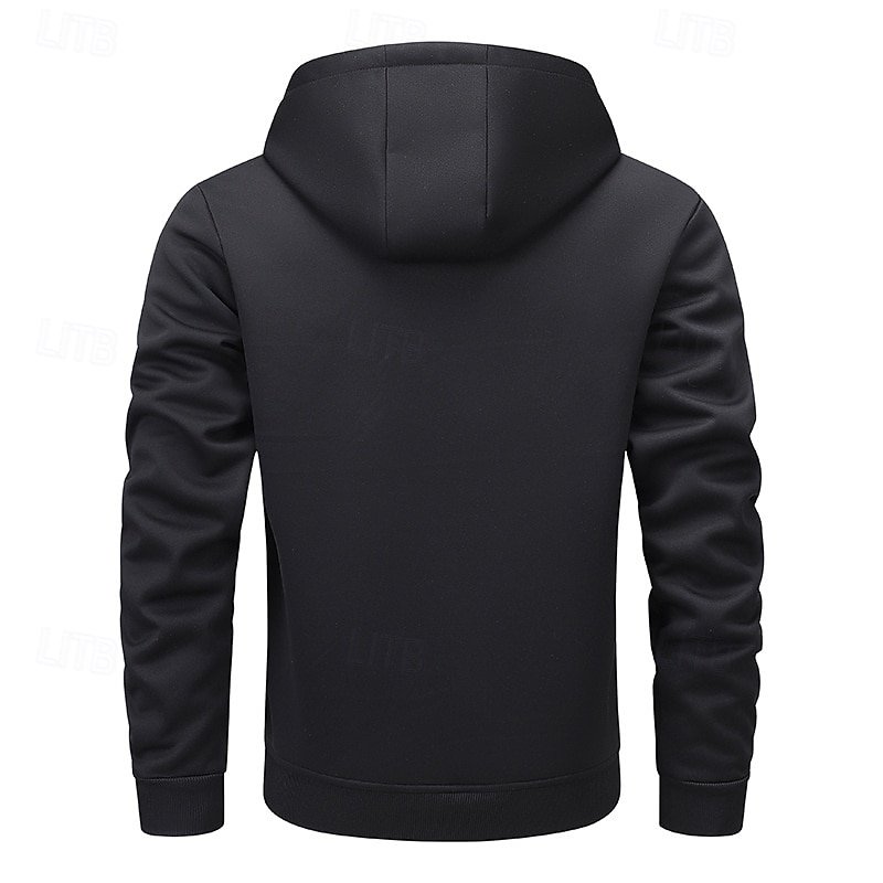 Men Fleece Jacket Hoodied Jacket Casual Thermal Warm Windbreaker Pocket Fleece Winter Solid Color WorkWear Hooded Regular Black Navy Blue Brown Jacket4