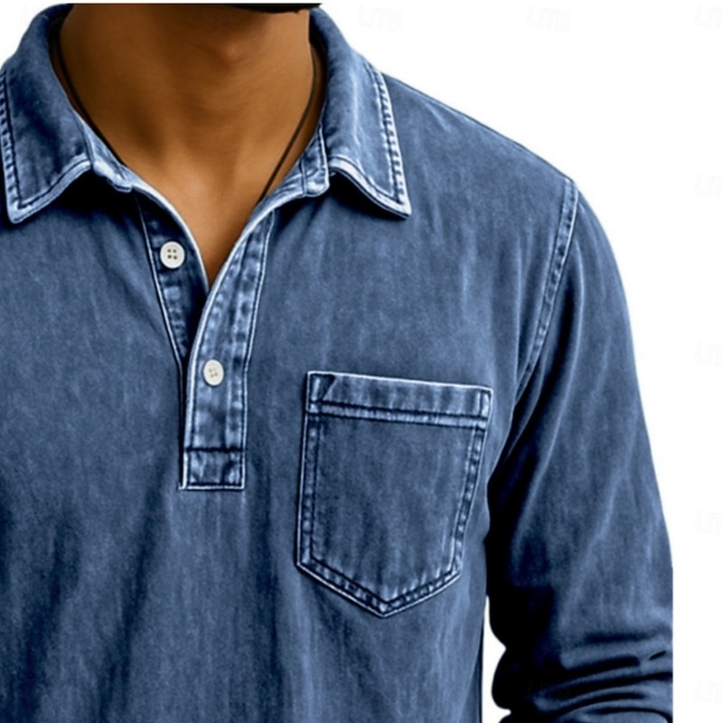 Men's Polo Shirts Golf Polos Shirts Street Business Classic Long Sleeve Vintage Basic Solid Color Pocket Fall Winter Cross-Seasons Regular Fit Black Pink Dark Blue Green Light Blue Purple Polo Shirts