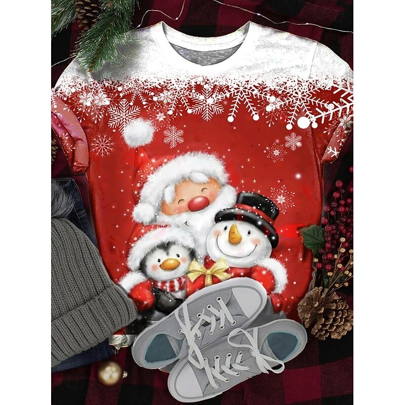 Christmas Women's T Shirt Graphic Santa Claus Vintage Stylish Classic Short Sleeve Crew Neck Round Neck Regular Tops Daily Print Black White Red Blue off-white Summer Spring Winter3