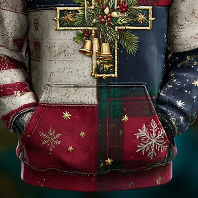 Christmas Men's Cross American Flag Hoodie Fashion Daily Hooded Vacation Party Streetwear Red Printing Fall Winter Designer3