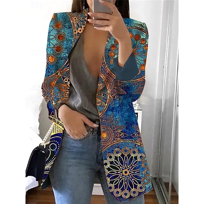 Women's Blazer Comfortable Breathable Pocket Open Front Casual Floral Office Street Casual Daily Wear Single Breasted Long Turndown Regular Fit Long Sleeve Outerwear Light Pink Pink Navy Blue Spring4