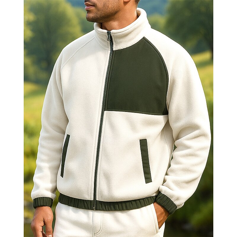 Men's Hiking Jacket Hiking Fleece Jacket Winter Outdoor Patchwork Thermal Windproof Fleece Jackets Hunting Fishing Camping / Hiking / Caving Cream Khaki3