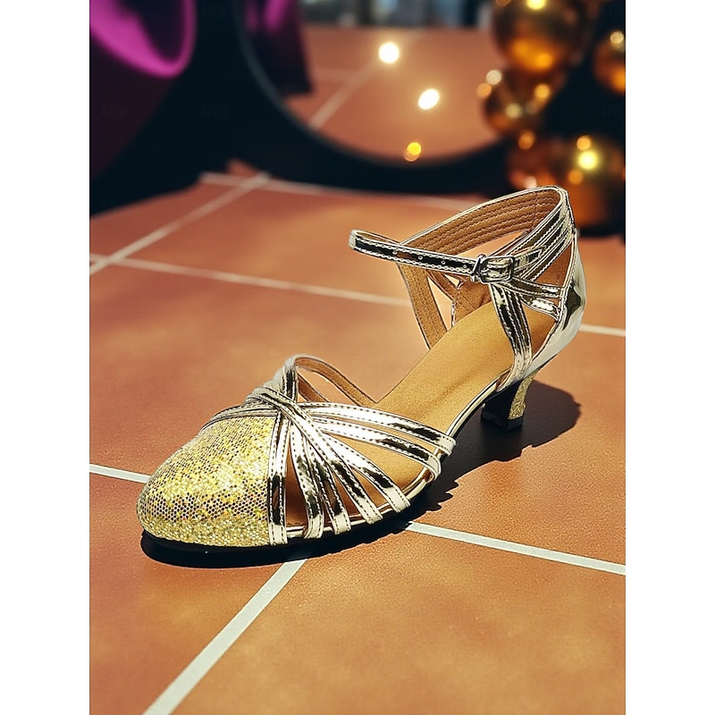 Women's Gold Glitter Dance Shoes with Low Heel - Professional Ballroom Latin Shoes for Performance and Party Wear3