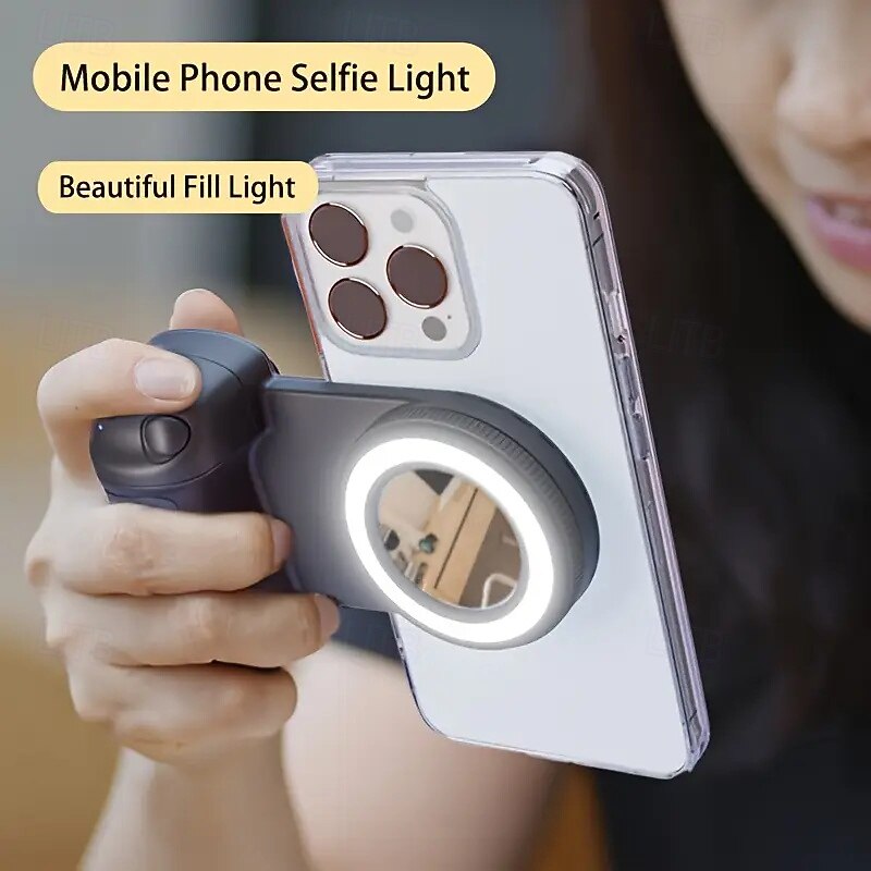 Smartphone Camera Handle Smartphone Camera Stand Magnetic Detachable Remote Control Camera 360 Rotating Magnet Built-in Flashlight Convenient Selfies Live Streaming Dedicated2