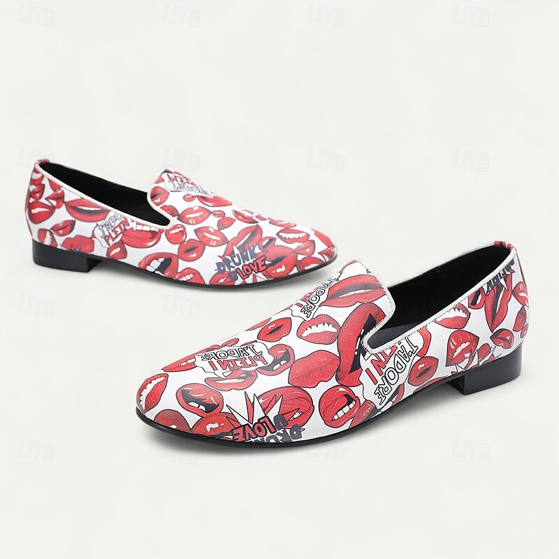 Men's Leather Loafers with Lips Print – Fashion Casual Slip-On Shoes for Party, Streetwear and Nightlife Outfits3