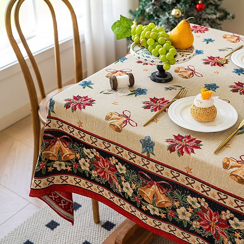 Christmas Luxury Tablecloth, Elegant Red Rectangular Dining Table Cover, Holiday Tea Table Cloth, Festive   Year Home Decoration Table Linen