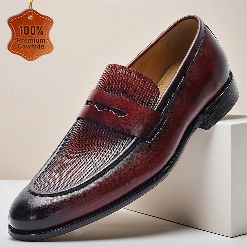 Men's Burgundy Penny Loafers – Classic Slip-On Dress Shoes with Round Toe for Business, Office and Formal Events