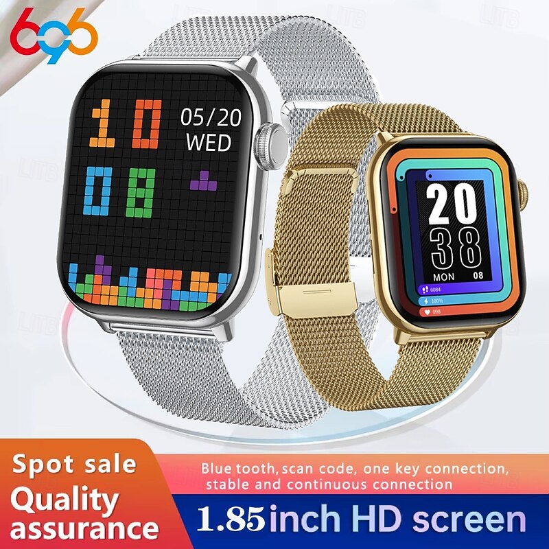 1.85 Large Screen Men Women BT Call Smart Watch 100 Sport Modes Heart Rate Sleep Health Watches Local Music Weather Smartwatch