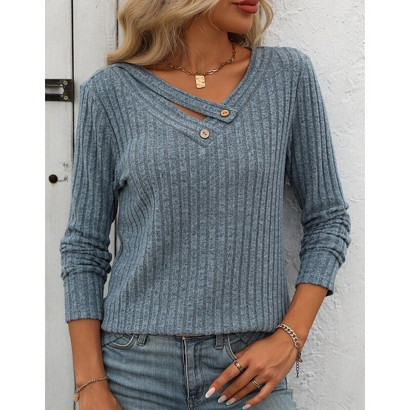 Women's Blouse Solid Color Stylish Casual Long Sleeve V Neck Regular Tops Daily Buttons Black Wine Blue Light Purple Apricot Summer Spring Fall