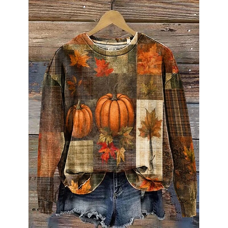Women's Pullover Sweatshirt Floral Graphic Fashion Casual Long Sleeve Crew Neck Regular Tops Street Dailywear Casual Print Black Orange Brown Fall Winter