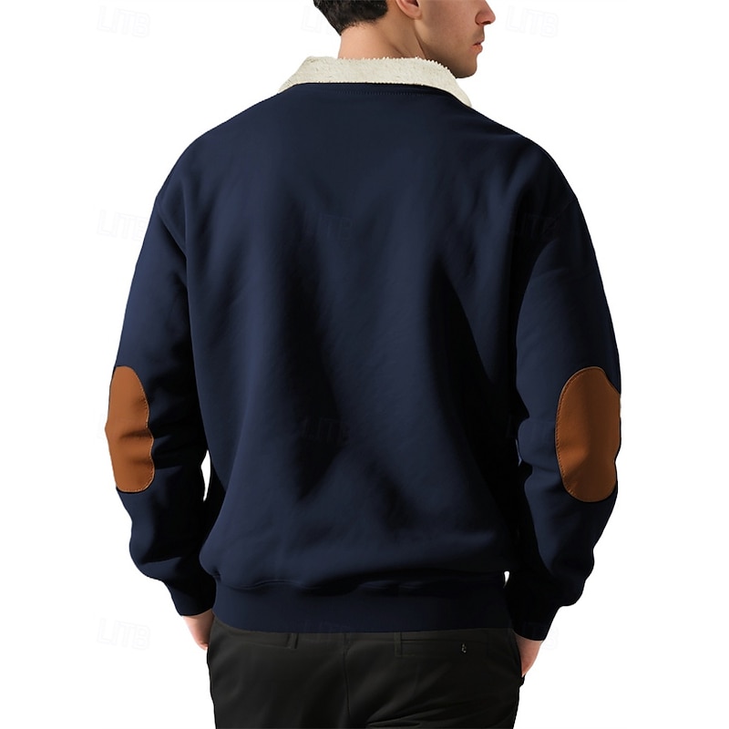 Men's Sweatshirt Fleece Sweatshirt Quarter Zip Sweatshirt Black Navy Blue Khaki Light Grey Dark Gray Standing Collar Color Block Patchwork Sports & Outdoor Daily Holiday Polyester Streetwear Basic2