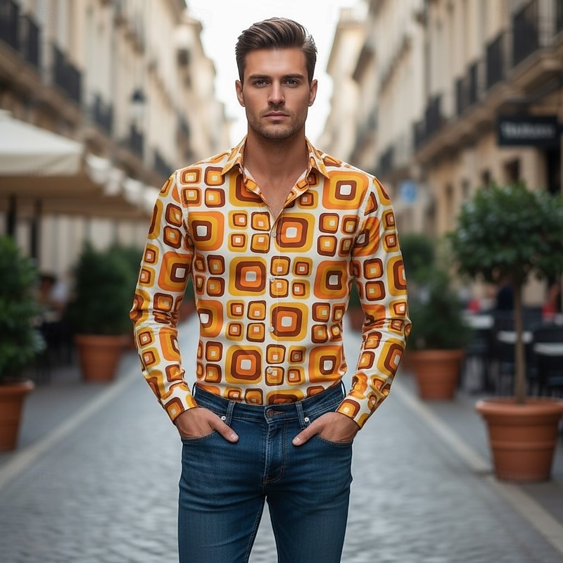 Retro Vintage 1970s Disco Shirt Aloha Shirt Hippie Geometic Psychedelic Fancy Dress Men's Halloween Carnival Vacation Party Daily Wear Adults' Shirt2