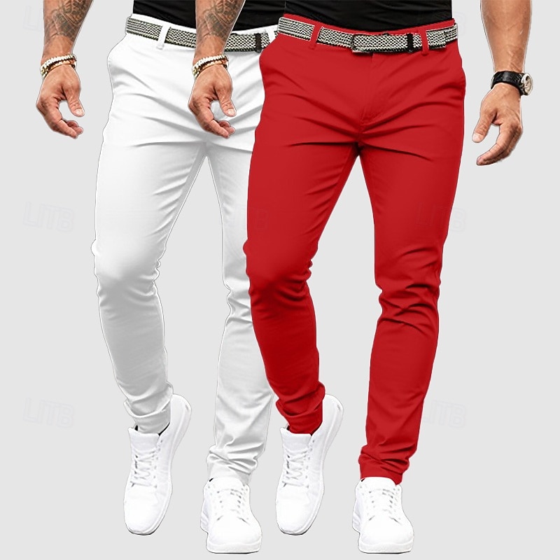 Men's Trousers Chinos Slacks Chino Pants Casual Pants Front Pocket Plain Comfort Breathable Full Length Outdoor Casual Daily Fashion Streetwear Yellow+Red White+Red3