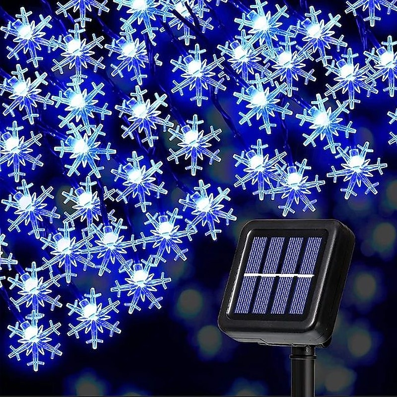 Solar Snowflake String Lights 100/200LEDs Outdoor Waterproof Garland Lights Christmas Garden Fairy Lights New Year Wedding Party Holidays 8 Modes Lighting Camping Decorative Tree Lights4