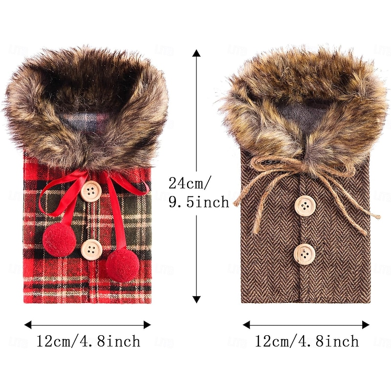 4 Pack Christmas Wine Bottle Covers, Striped and Plaid Skirt Wine Bags, Holiday Red Wine and Champagne Bottle Decorations, Xmas Table Accessories, Party Supplies, Best-Selling Festive Home Decor3