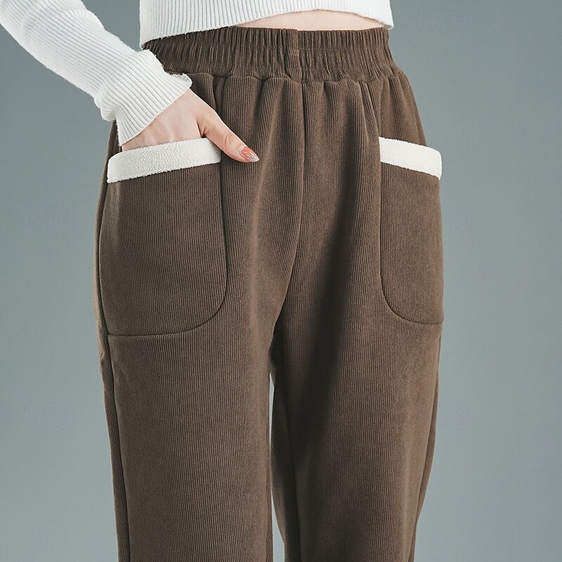 Women's Fleece Harem  Pants Lounge Pants with Pockets Windproof Warm High Waist Gym Outdoor Running Bottoms Solid Color Black Coffee Grey Sports Activewear3