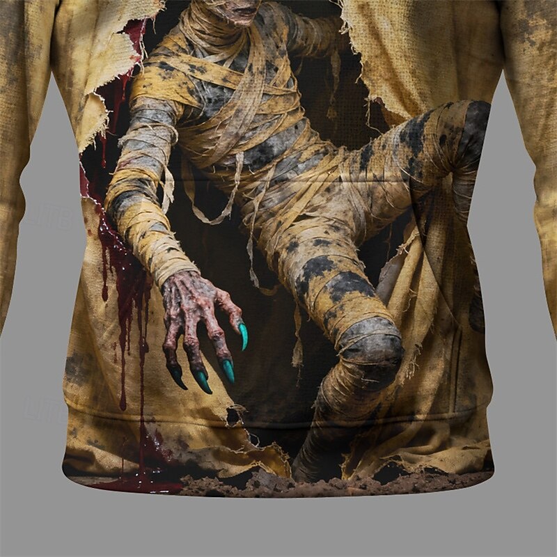 Halloween Men's Monster Hoodie Fashion Daily Hooded Vacation Party Streetwear Khaki Drawstring Pocket Printing Fall Winter Designer3