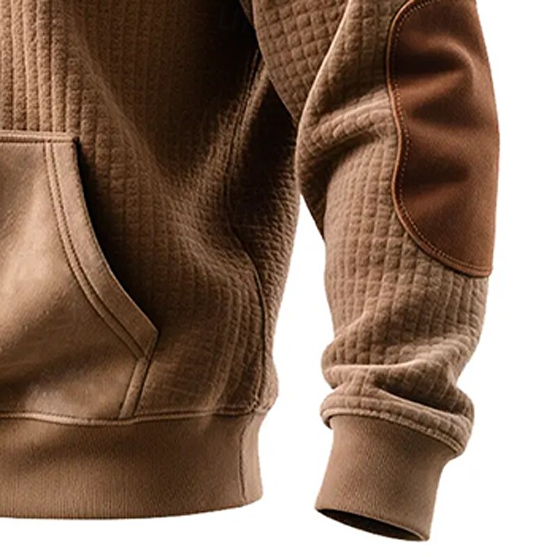 Men's Hoodie Waffle Hoodies Pullover Hoodie Sweatshirt Khaki Hooded Plain Patchwork Color Block Textured Sports & Outdoor Casual Daily Streetwear Cool Sportswear Spring &  Fall Clothing Apparel3