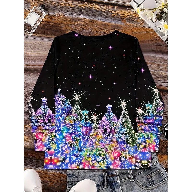 Christmas Women's T Shirt Graphic Christmas Vintage Stylish Classic Long Sleeve V Neck Regular Tops Daily Print Black Wine Red Blue Green Spring Fall Winter2