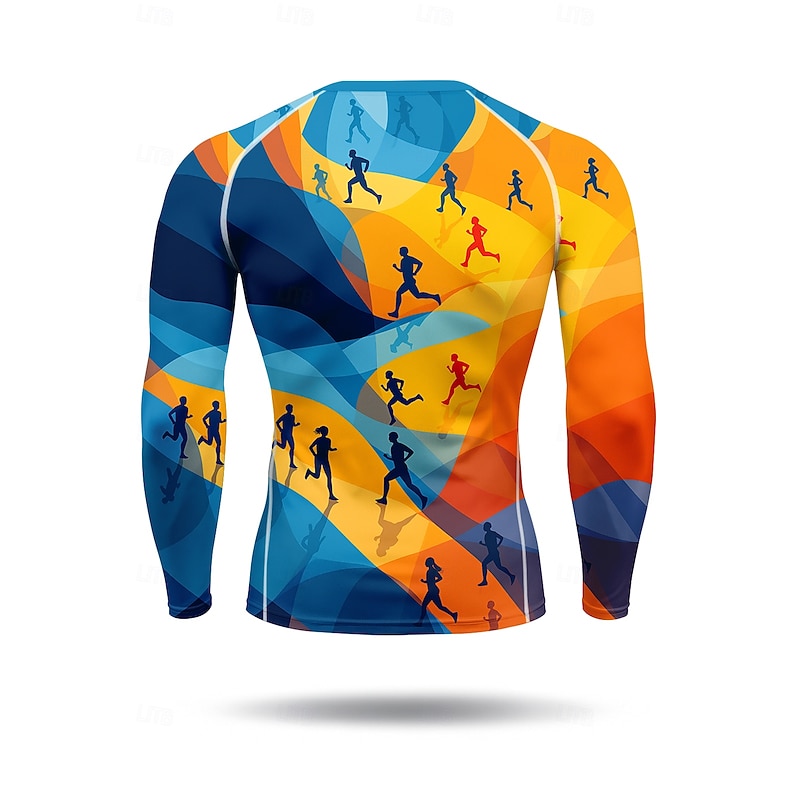 Men's Compression Shirt Running Top Running Shirt 3D Print Long Sleeve Shirt Geometric Quick Dry Compression Power Flex Moisture Wicking Gym Workout Active Training Exercise Sportswear Activewear Blue2