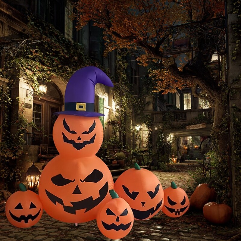 1 Pc 1.8M/6FT6 Head Magic Hat Pumpkin String LED Inflatable Air Model Indoor and Outdoor Courtyard Lawn Party Atmosphere Decorative Light EU/US/AU/UK Plug3