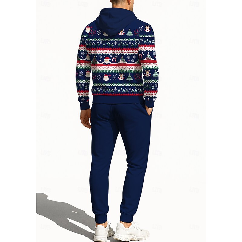 Christmas Men's Hoodie Tracksuit Zip Hoodie Drawstring Pockets Pants Hoodie Sweatshirt Fall Dark Navy Gym Workout Casual Basketball Baggy Long Sleeve Sport Activewear Stretchy Regular Fit2