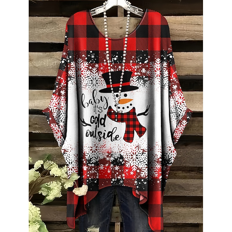 Christmas Women's Blouse Graphic Christmas Tree Elegant Vintage Tropical Half Sleeve Batwing Sleeve Crew Neck Regular Tops Daily Holiday Vacation Wear Black White Pink Red Spring Fall Winter3