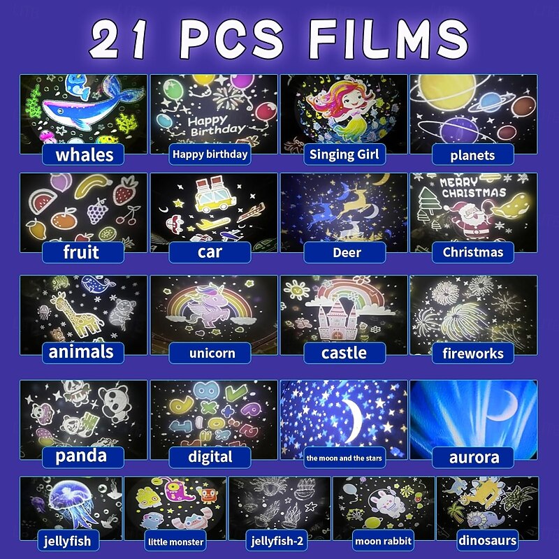 15/21 Sets of Films Ocean Night Light Projector, Kids Projector for Bedroom, Stars Projector for Ceiling, 360 Degree Rotation Kids Night Light for Decorating Party,Birthdays,Christmas Gifts2