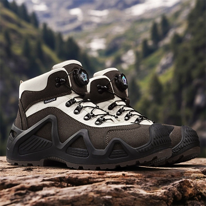 Men's High-Top Hiking Trekking Boots with Contrast Panels, Durable Lace-Up Design, Rugged Anti-Slip Outsole, Outdoor Adventure and Mountain Climbing Footwear3