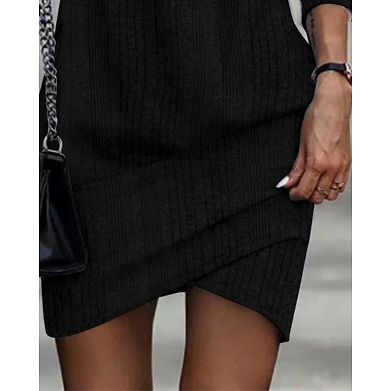 Women's Midi Dress Casual Dress Elegant Fashion Modern Outdoor Party Office Regular Fit Plain Long Sleeve One Shoulder Black Winter Autumn2